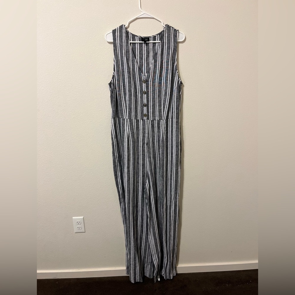 Grey and White Jumpsuit.